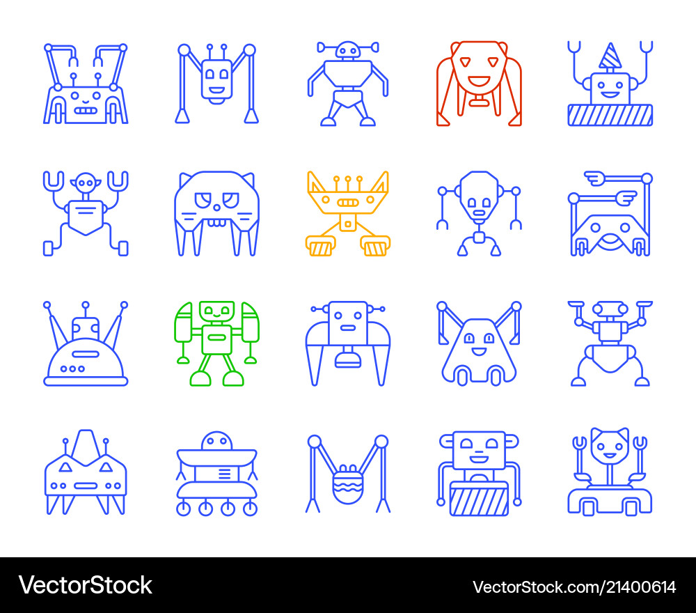 Robot simple color line icons set Robot simple color line icons set vector image