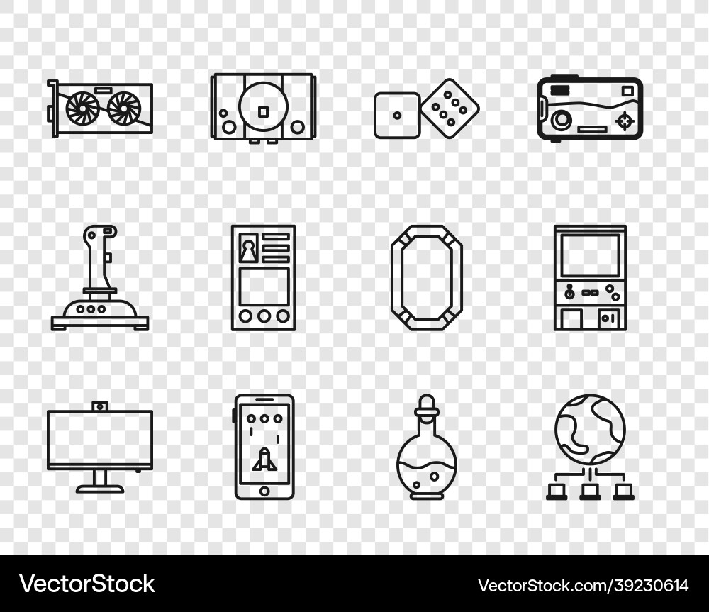 Set line computer monitor network game dice Set line computer monitor network game dice vector image