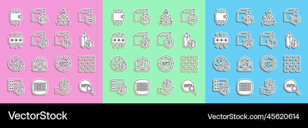 Set line search nft blockchain technology Set line search nft blockchain technology vector image