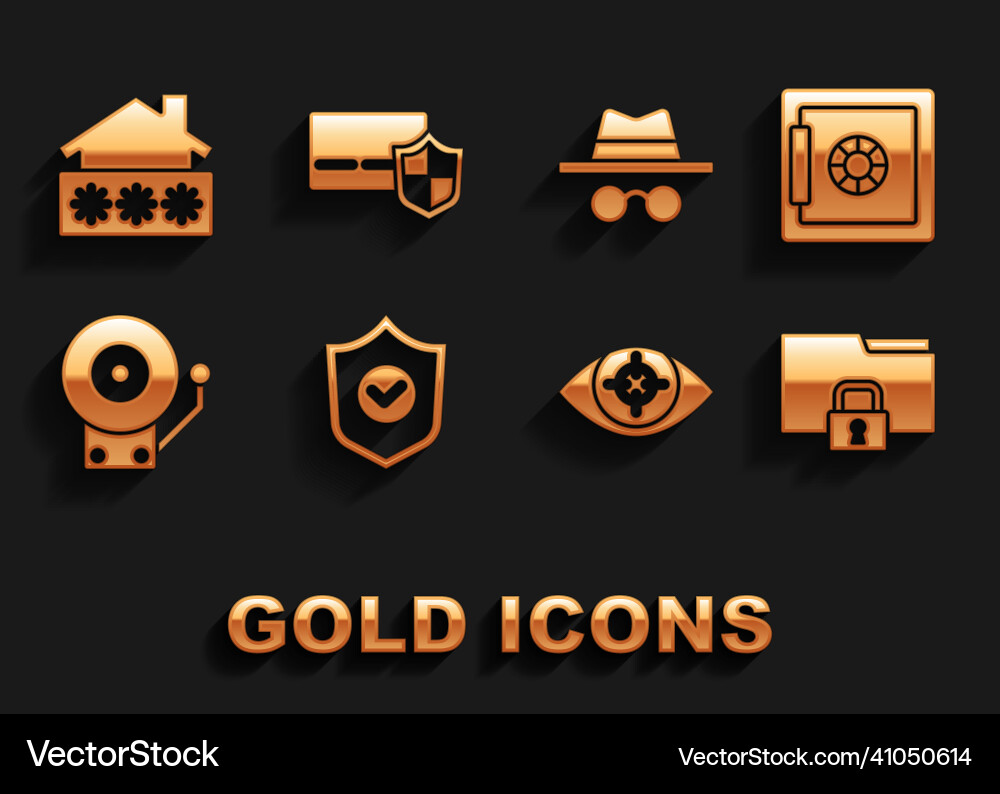Set shield with check mark safe folder and lock Set shield with check mark safe folder and lock vector image