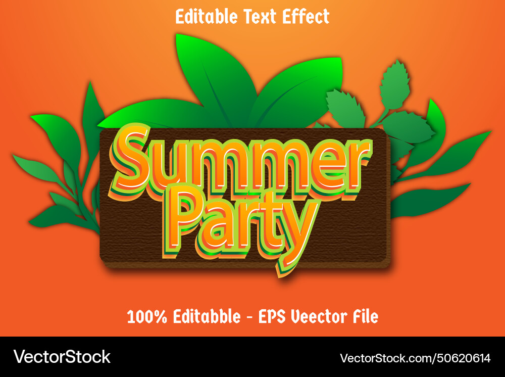 Summer party text effect 3 d emboss gradient vector image