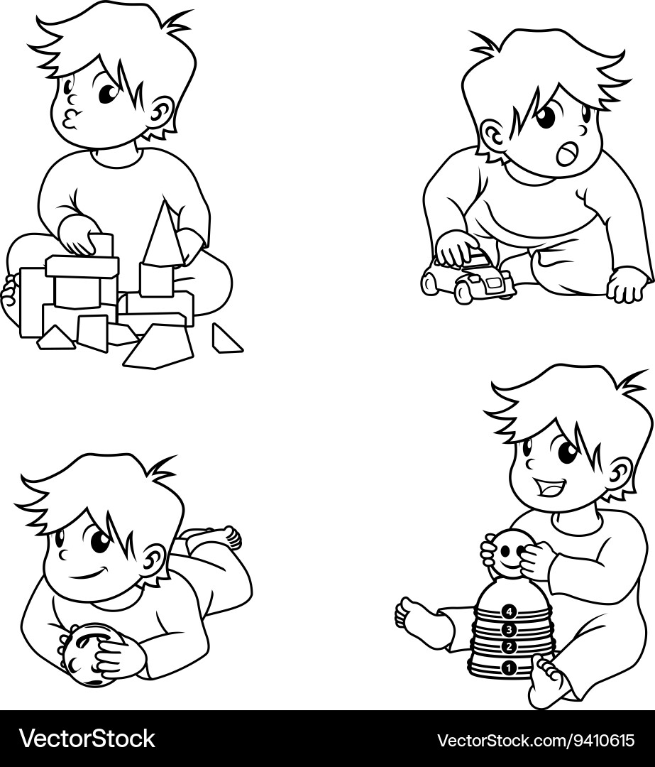Babies playing toys outline Vector Image