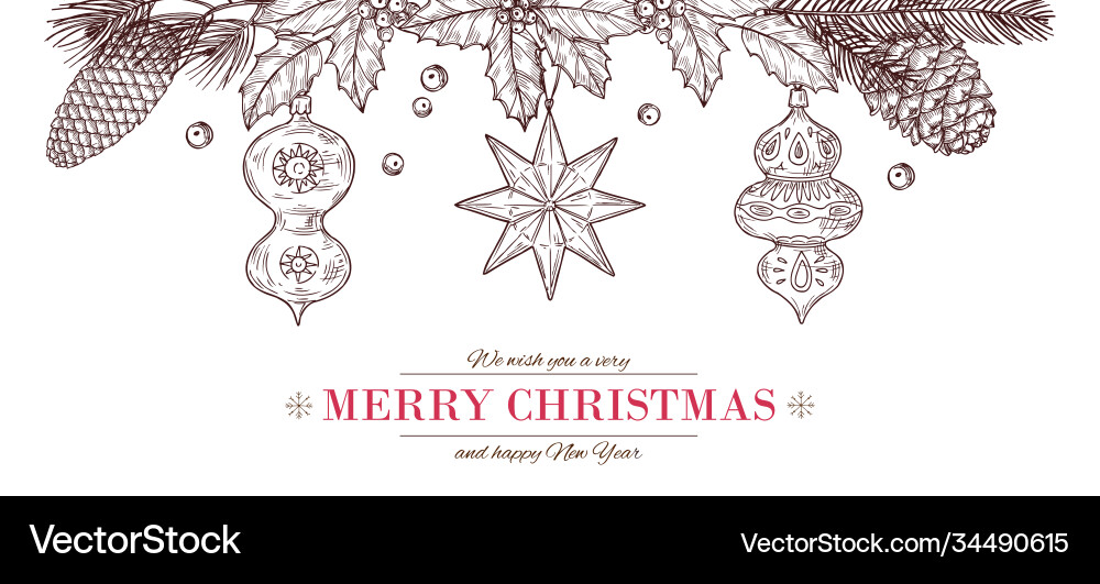 Christmas sketch banner drawing merry card Christmas sketch banner drawing merry card vector image