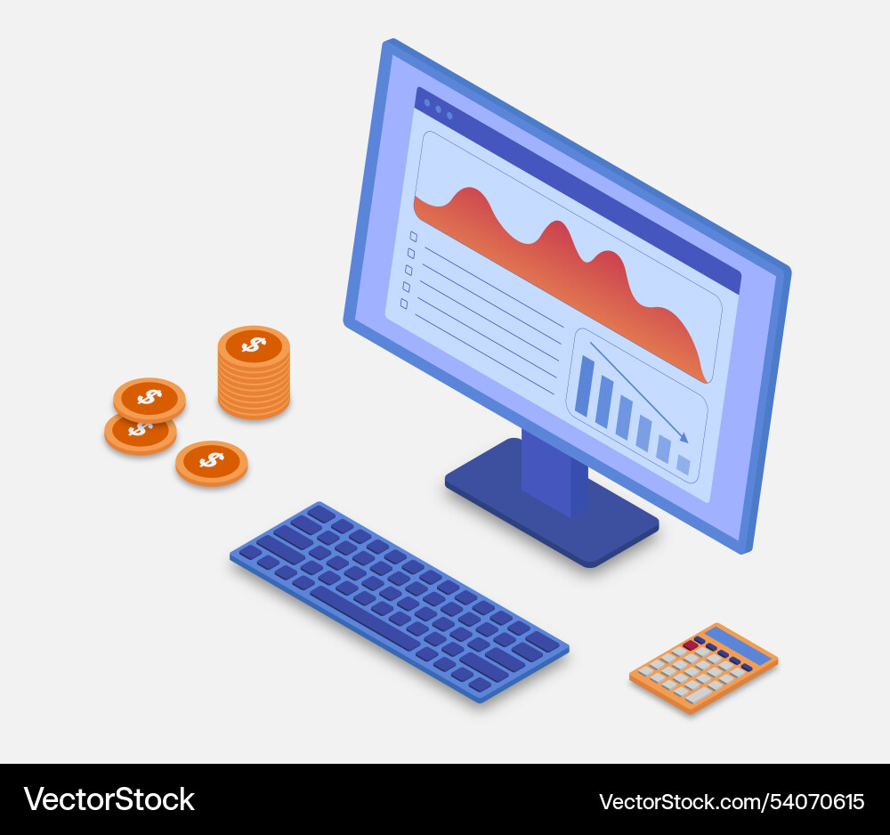 Cost control concept with computer stack of coins Vector Image