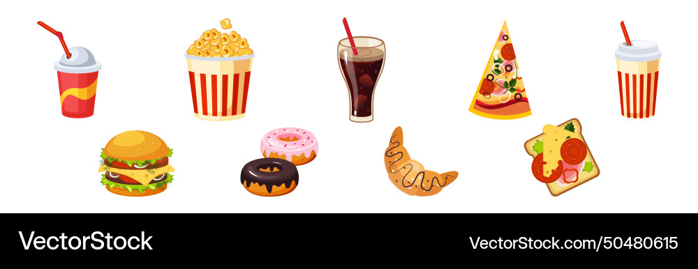 Fast food bright object and item set Fast food bright object and item set vector image