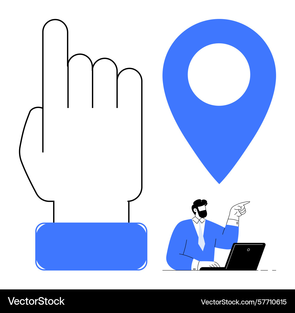 Hand gesture with location pin and man using Hand gesture with location pin and man using vector image