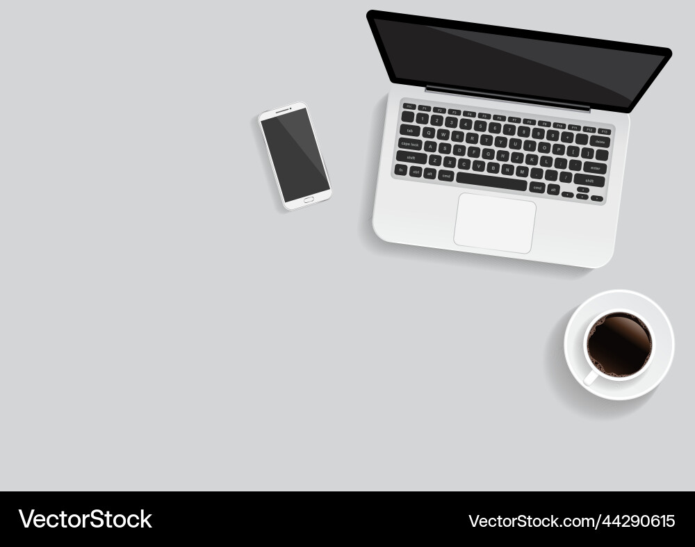 Minimal office with computer and a cup of coffee Vector Image