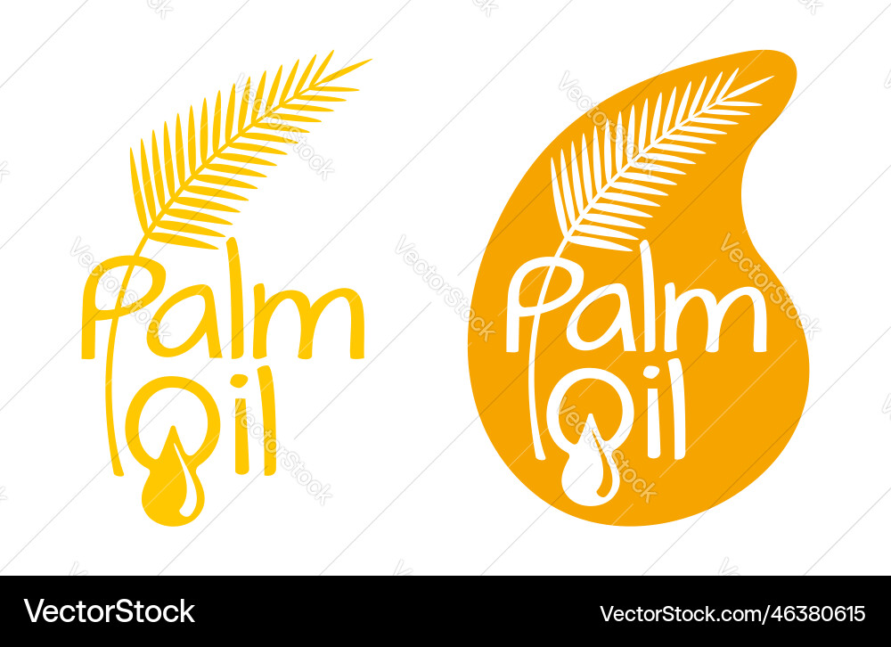 Palmöl flaches Emblem - Zweig und Tropfen Palmöl flaches Emblem - Zweig und Tropfen vektorbild