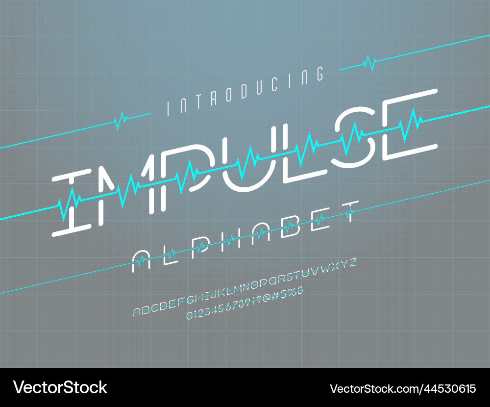 Pulse line font Pulse line font vector image
