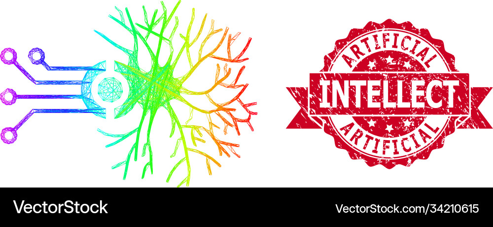 Rubber artificial intellect stamp and spectrum Rubber artificial intellect stamp and spectrum vector image