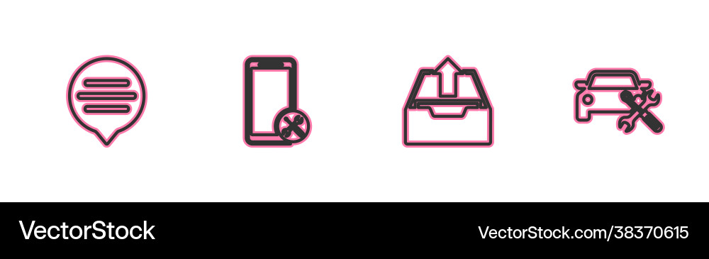 Set line speech bubble chat upload inbox mobile Vector Image