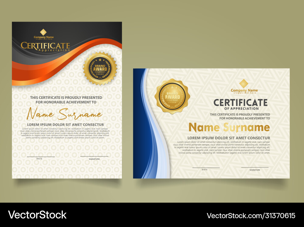 Set modern certificate template with flow lines Set modern certificate template with flow lines Vector Image