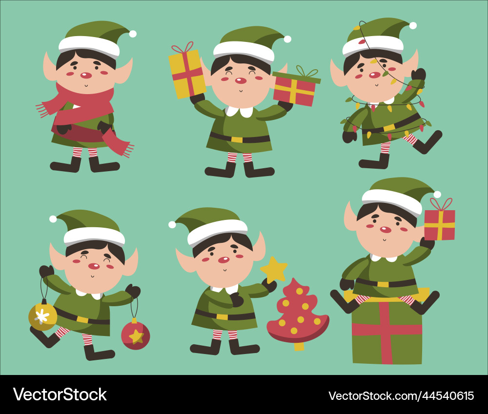 Set of cute playful christmas elves collection Set of cute playful christmas elves collection vector image