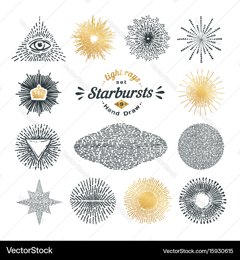 Set of handmade sunburst design elements Vector Image