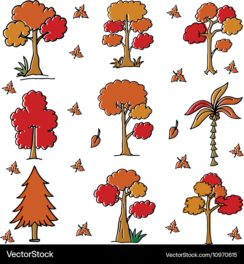 Tree style collection in doodles vector image