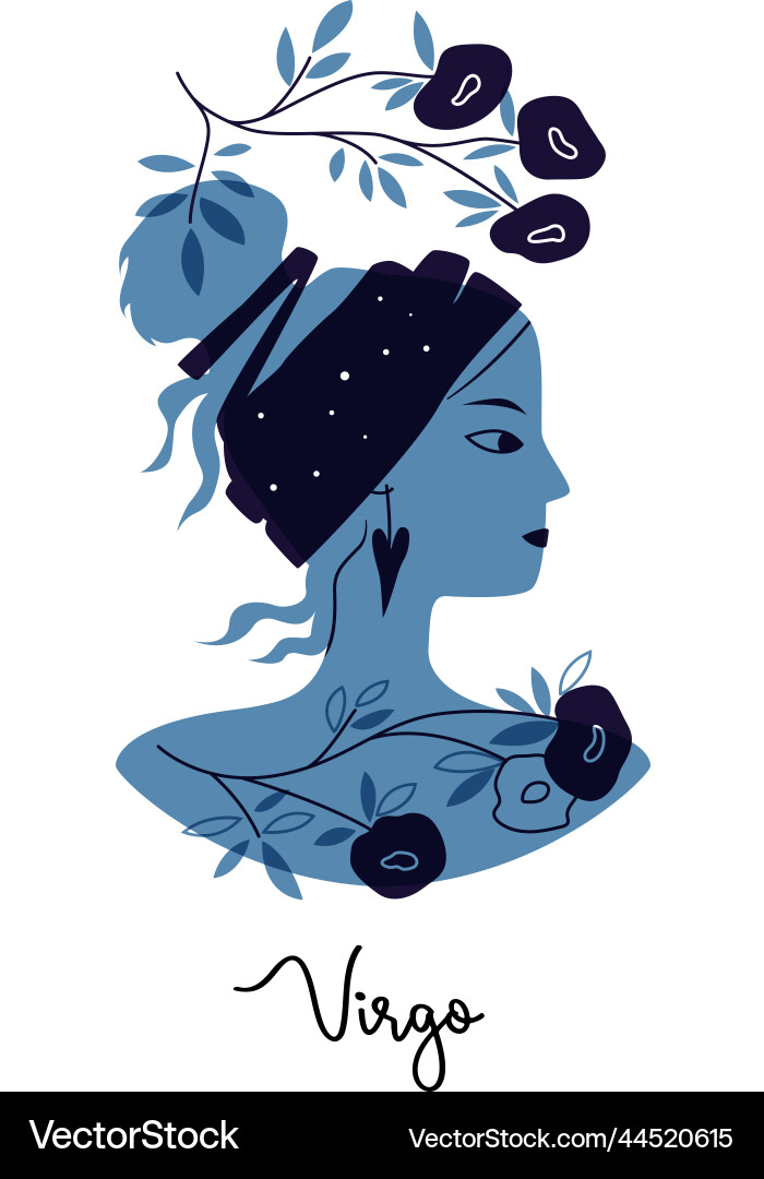 Virgo zodiac sign female blue silhouette Virgo zodiac sign female blue silhouette vector image