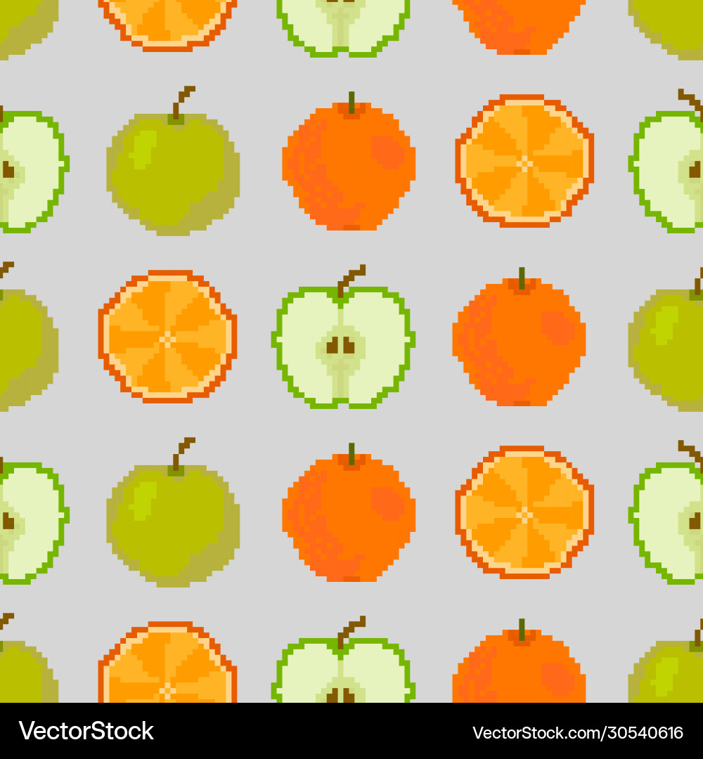 Apples and oranges seamless pattern pixel Apples and oranges seamless pattern pixel Vector Image