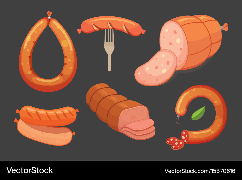 Assorted Sausage and Bacon Collection Vector Image
