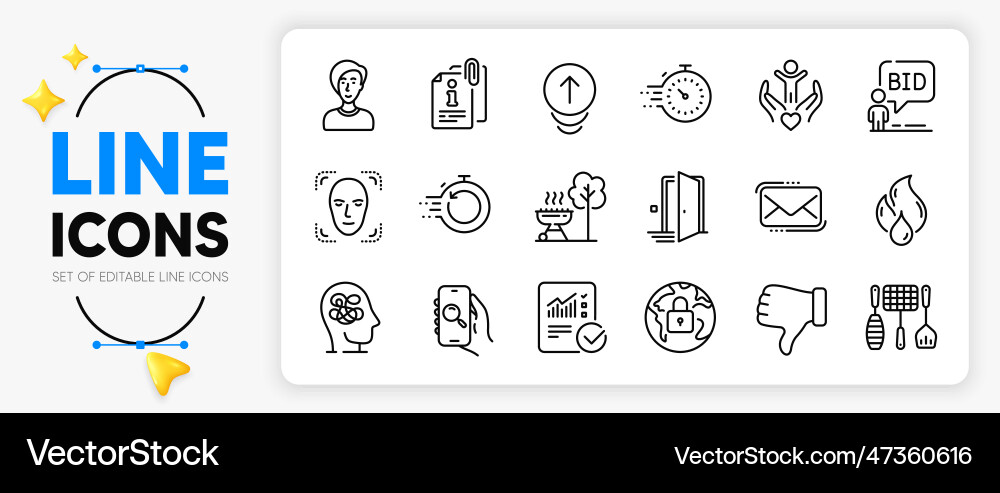 Attached info face detection and timer line icons Attached info face detection and timer line icons vector image