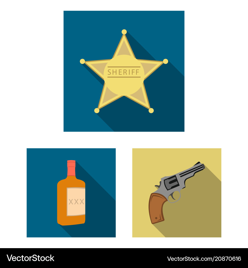 Attributes of the wild west flat icons in set vector image