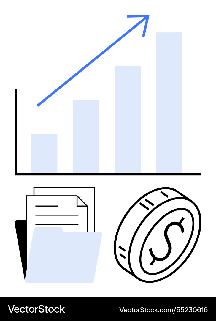 Bar graph with upward arrow folder of documents Bar graph with upward arrow folder of documents vector image