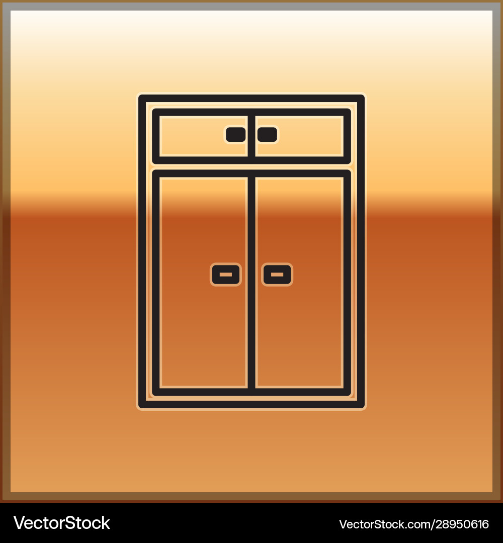 Black line wardrobe icon isolated on gold Black line wardrobe icon isolated on gold vector image