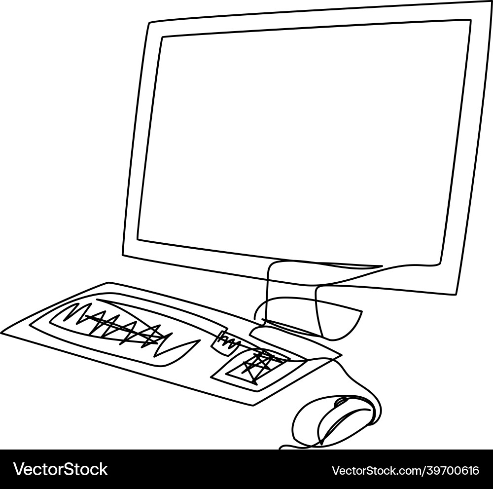 Computer monitor keyboard mouse continuous line Computer monitor keyboard mouse continuous line Vector Image
