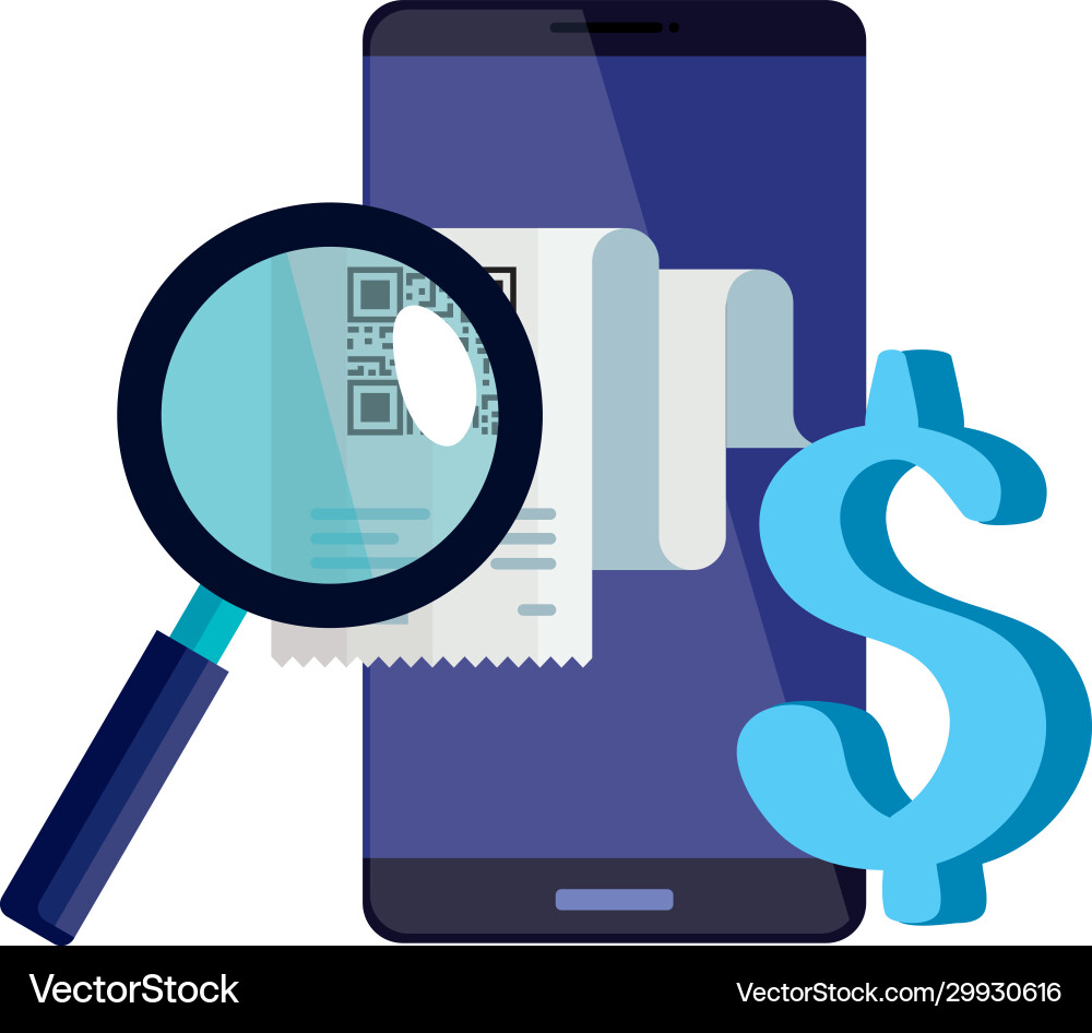 Qr code paper lupe and smartphone design vector image