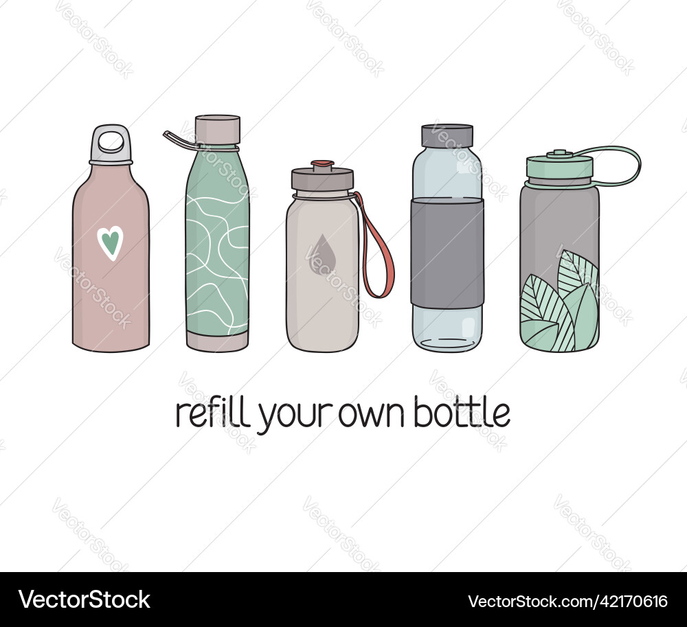 Reusable Water Bottles - Eco Living Vector Image