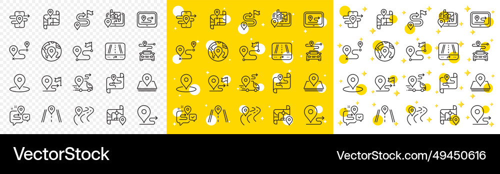 Road map line icons journey path route Road map line icons journey path route vector image