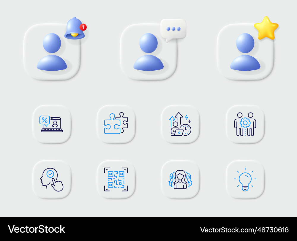 Select user qr code and light bulb line icons Select user qr code and light bulb line icons vector image