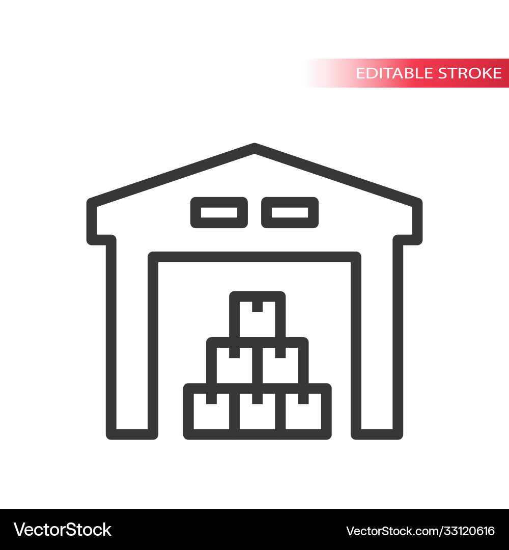 Warehouse with stacked boxes line icon Vector Image