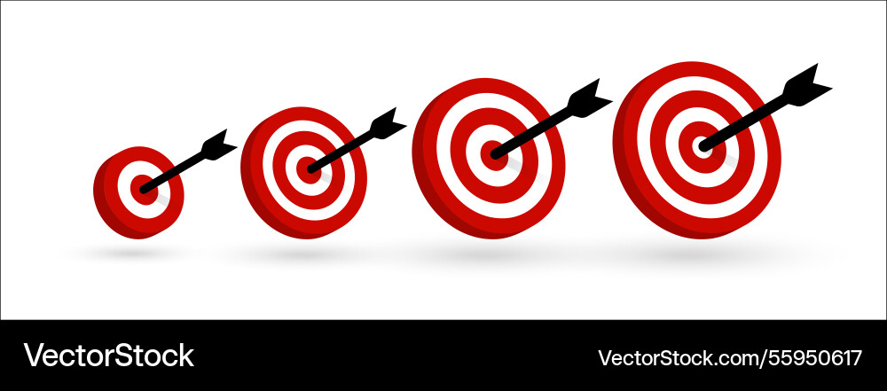 Growing target concept with arrows hitting Growing target concept with arrows hitting vector image