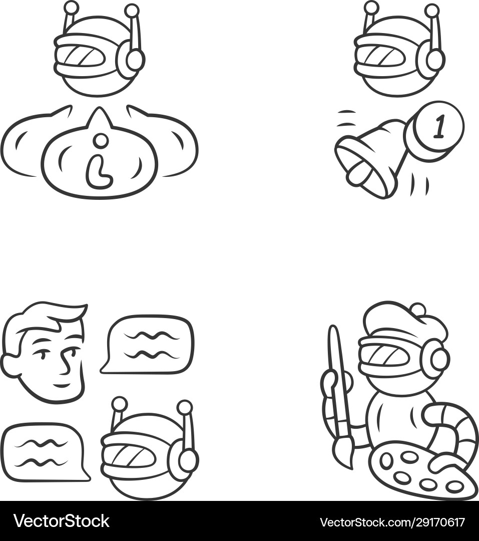 Internet robots linear icons set chatbot Internet robots linear icons set chatbot vector image