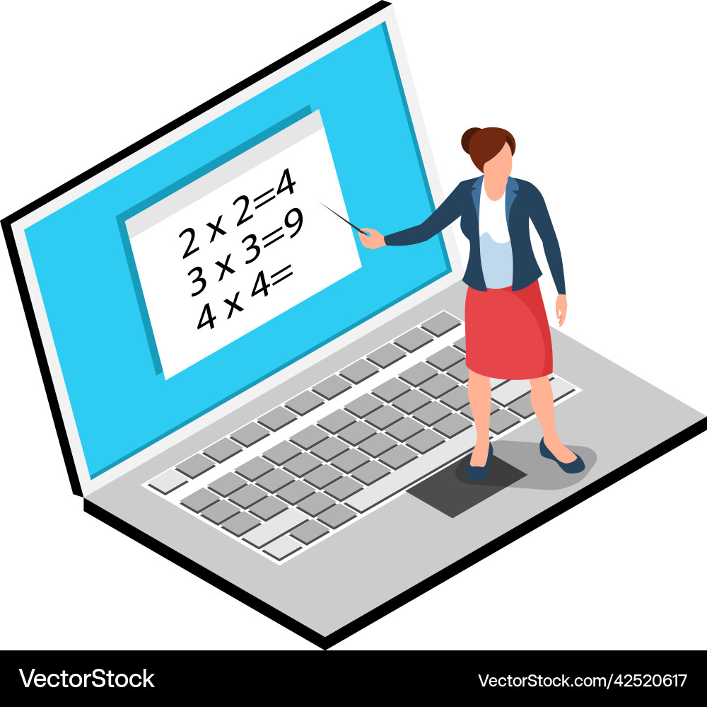 Math Tutor Vector Laptop maths teacher composition Royalty Free Vector Image