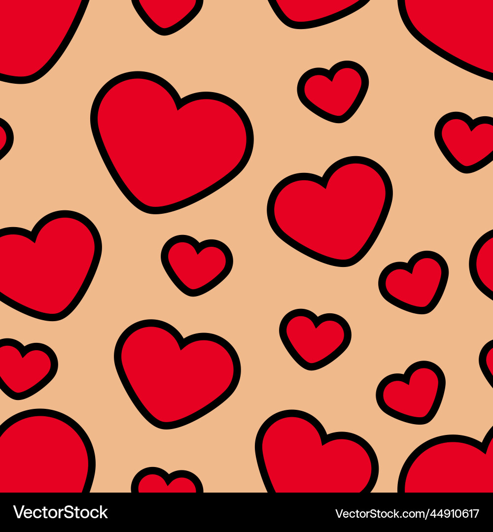 Seamless pattern red hearts on a beige background Vector Image