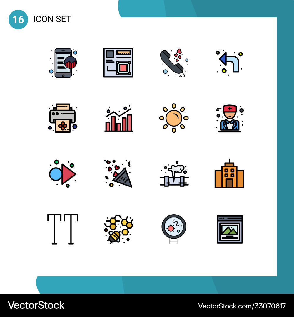 Set 16 flat color filled lines on grid Vector Image