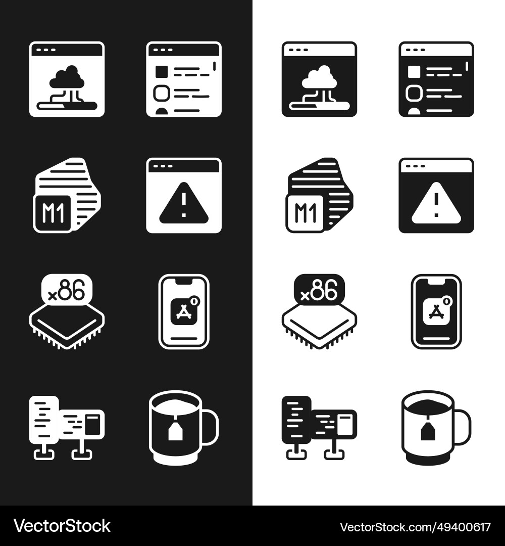 Set browser with exclamation mark processor cloud Vector Image
