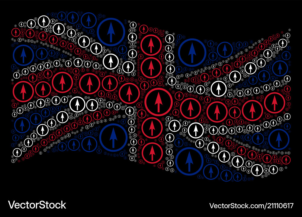 Waving uk flag pattern of sharp rounded arrow Waving uk flag pattern of sharp rounded arrow vector image