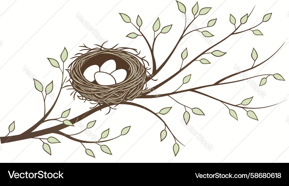 Birds nest with eggs on branch design generative Vector Image