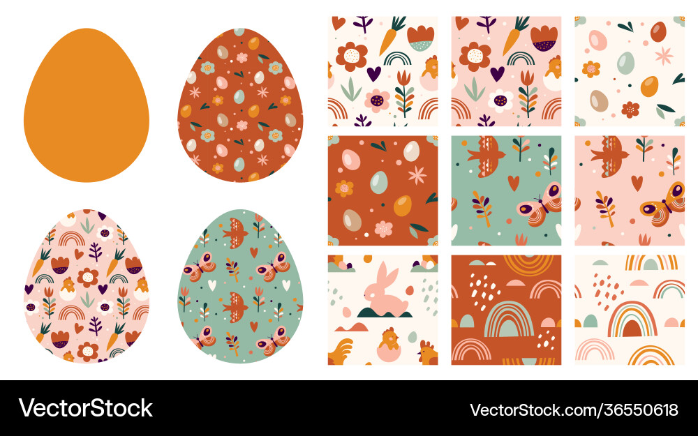 Boho easter concept design seamless patterns Boho easter concept design seamless patterns vector image