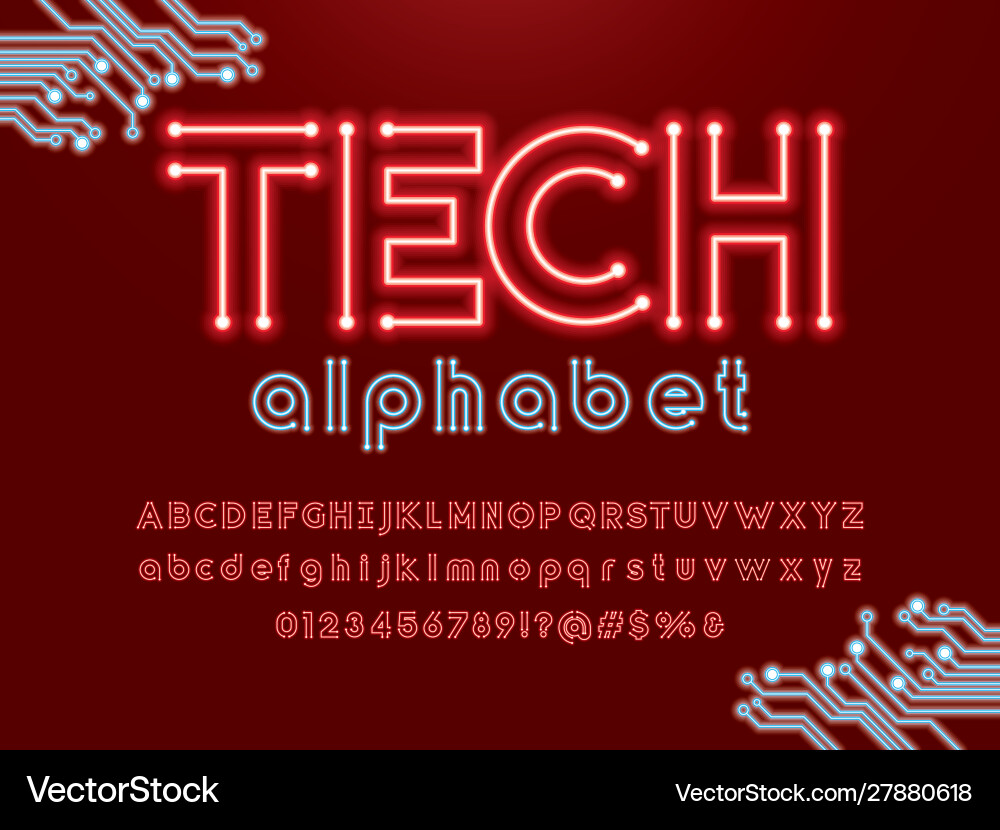 Circuit fonts neon Circuit fonts neon vector image