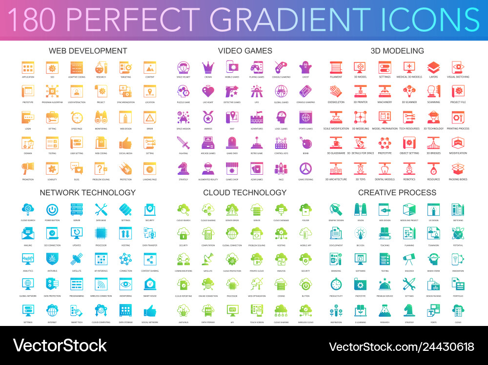 Gradient Icon Set - Web & Tech vector image