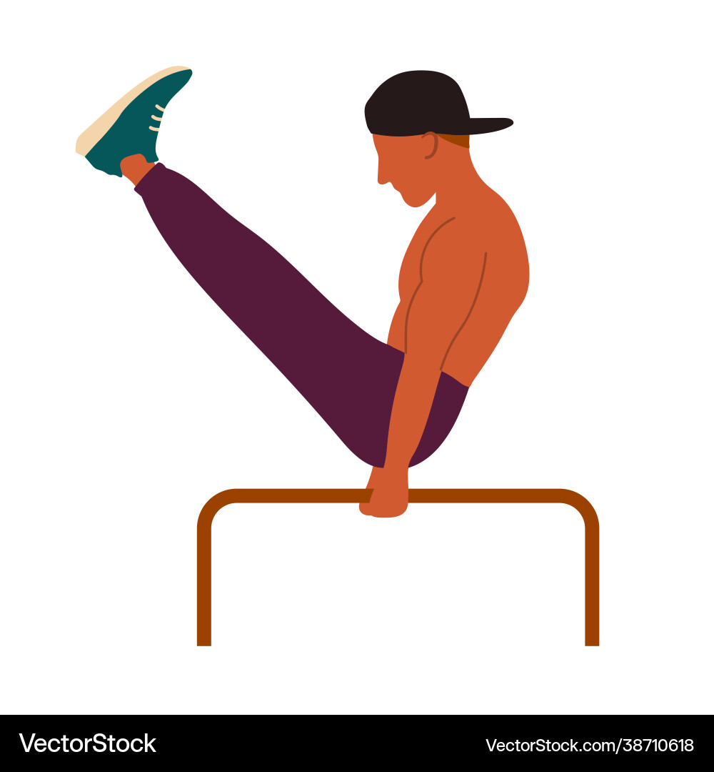 Man in a cap with bare torso does exercises Vector Image