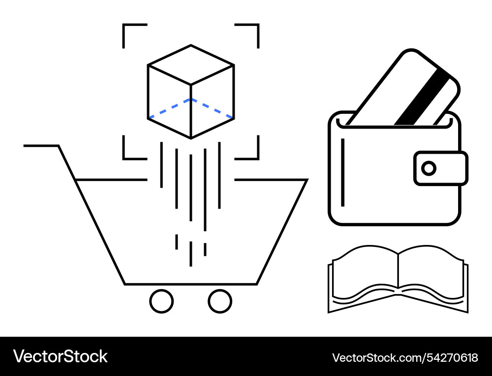 Online shopping process with 3d object wallet Online shopping process with 3d object wallet vector image