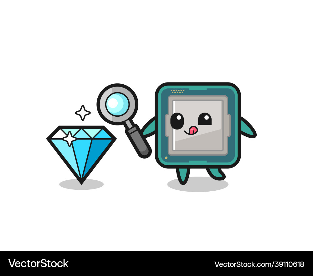 Processor mascot is checking the authenticity Processor mascot is checking the authenticity vector image