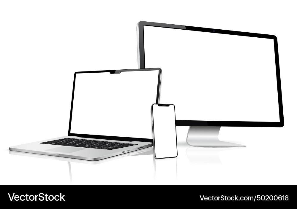 Realistic computer screen with laptop and mobile Realistic computer screen with laptop and mobile vector image