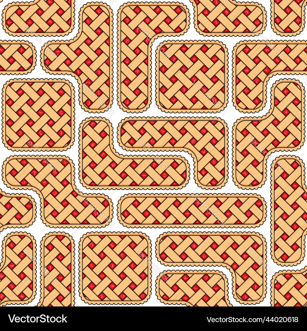 Seamless pattern with puzzles of red berry pie Seamless pattern with puzzles of red berry pie Vector Image