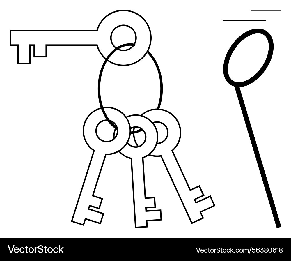 Set of vintage keys on a loop and magnifying Set of vintage keys on a loop and magnifying vector image