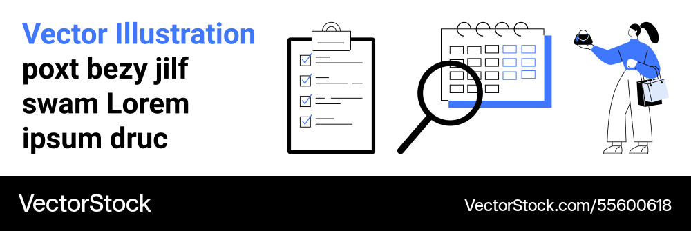 Task management with checklist magnifying glass Vector Image